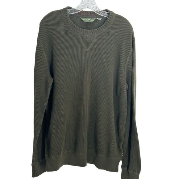 Eddie Bauer Men's XLT 100% Cotton Pullover Crew Neck Top Olive Green - Picture 12 of 14